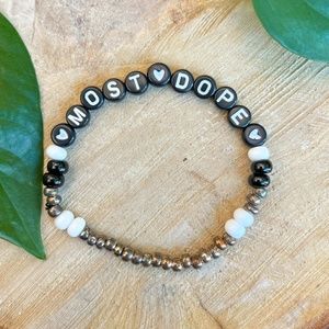 Most Dope | Mac Miller Inspired Beaded Bracelet | Black And White Letter Beads |